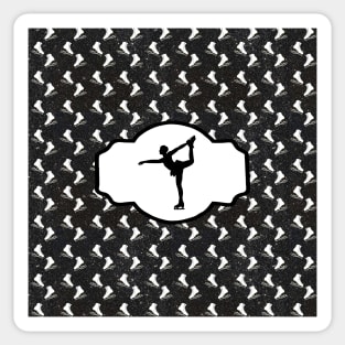 Figure Skater on Digital Black Glitter Background With Figure Skates Sticker